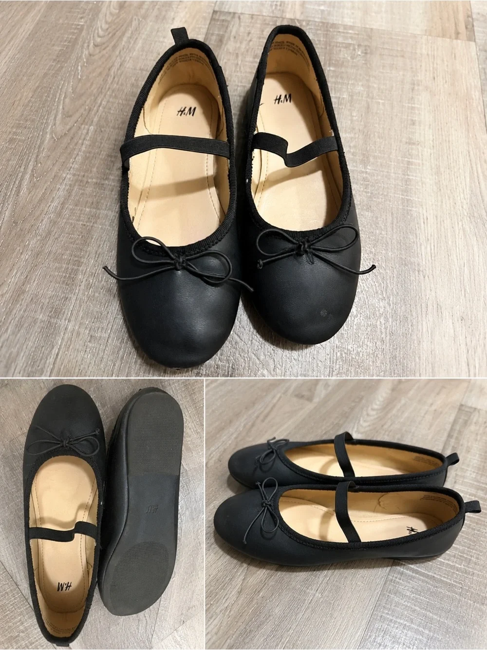 H&M Girls Black Mary Jane Ballet Flats with Bow Accent